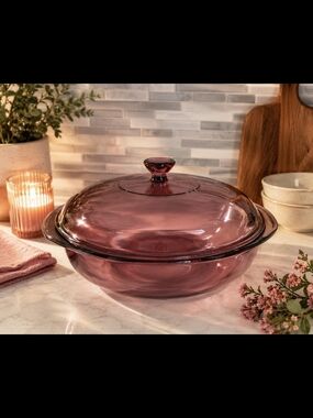 Vintage Cranberry Pyrex Amethyst Purple Glass Casserole Dish with Lid